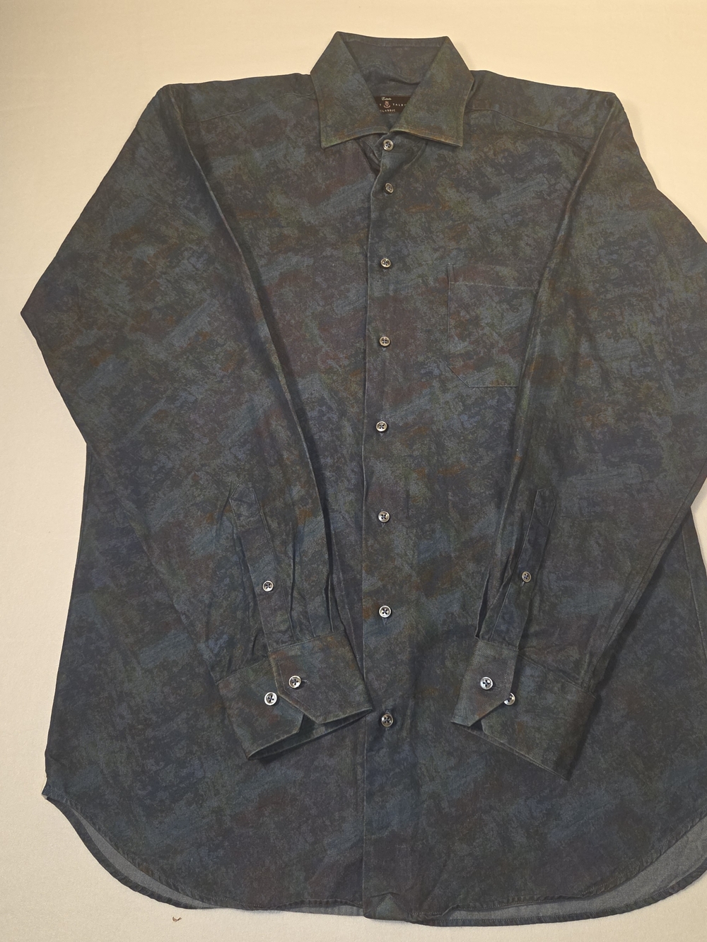 Robert Talbott Men's Long-Sleeve Button-Down Shirt in Deep Teal and Navy Mix